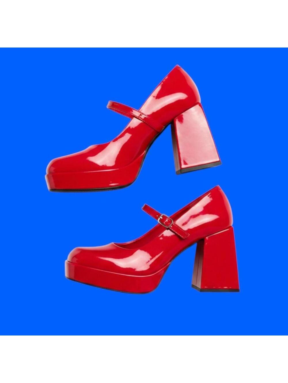 Red Patent Leather Mary Jane Platform Heels